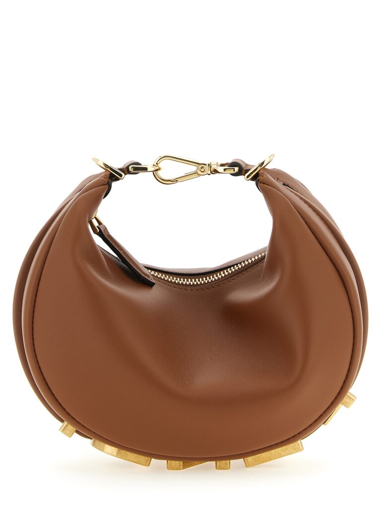 Fendi кафява кожена дамска чанта от телешка кожа