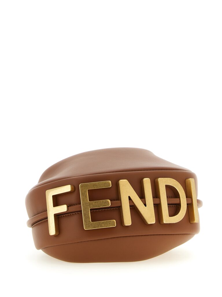Fendi кафява кожена дамска чанта от телешка кожа - Image 3