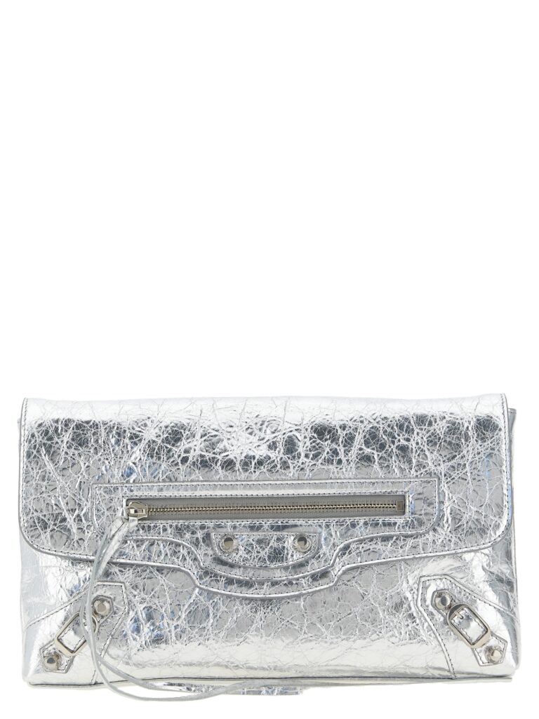Balenciaga сребриста кожена клъч чанта