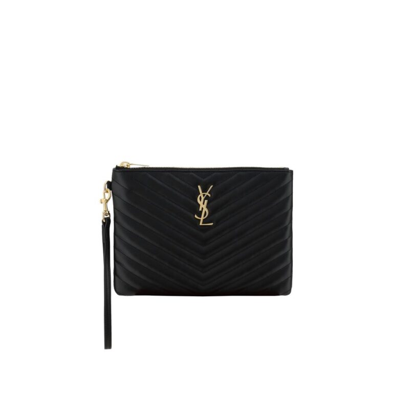 Saint Laurent черна кожена клъч чанта