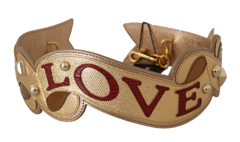 Dolce & Gabbana златиста кожена презрамка за чанта с апликация LOVE - Image 2