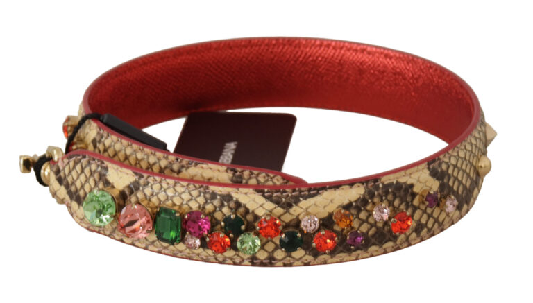 Dolce & Gabbana бежова екзотична кожена презрамка за чанта с кристали - Image 2
