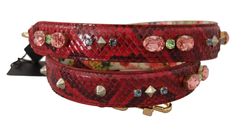 Dolce & Gabbana червена двустранна презрамка за чанта от екзотична кожа с кристали - Image 2