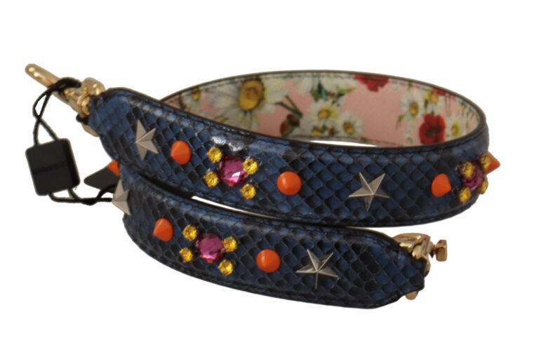 Dolce & Gabbana синя реверсивна презрамка за чанта от екзотична кожа с кристали - Image 2