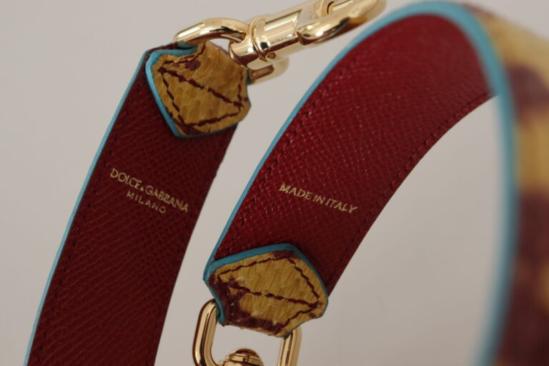 Dolce & Gabbana жълта и червена кожена презрамка за чанта с детайли в златист цвят - Image 2