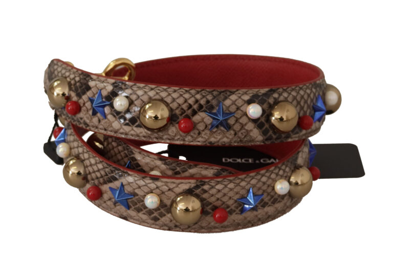 Dolce & Gabbana кафява кожена презрамка за чанта от питон с шипове - Image 2