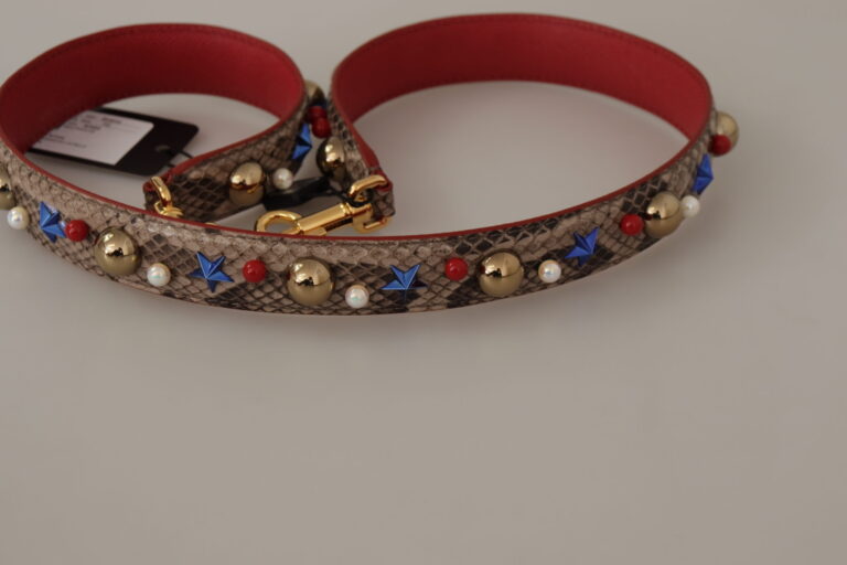 Dolce & Gabbana кафява кожена презрамка за чанта от питон с шипове - Image 6