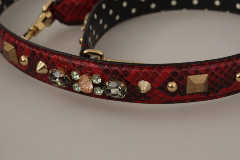 Dolce & Gabbana червена кожена реверсивна каишка за чанта с кристали - Image 6