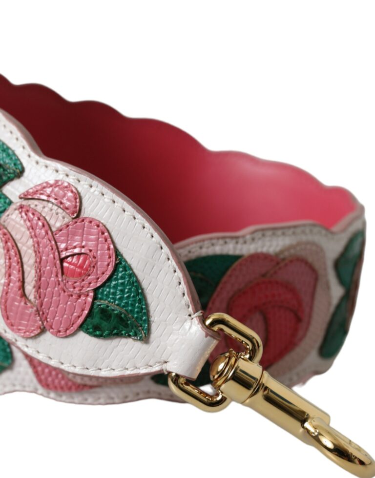 Dolce & Gabbana бяла кожена презрамка за чанта с флорални мотиви - Image 2