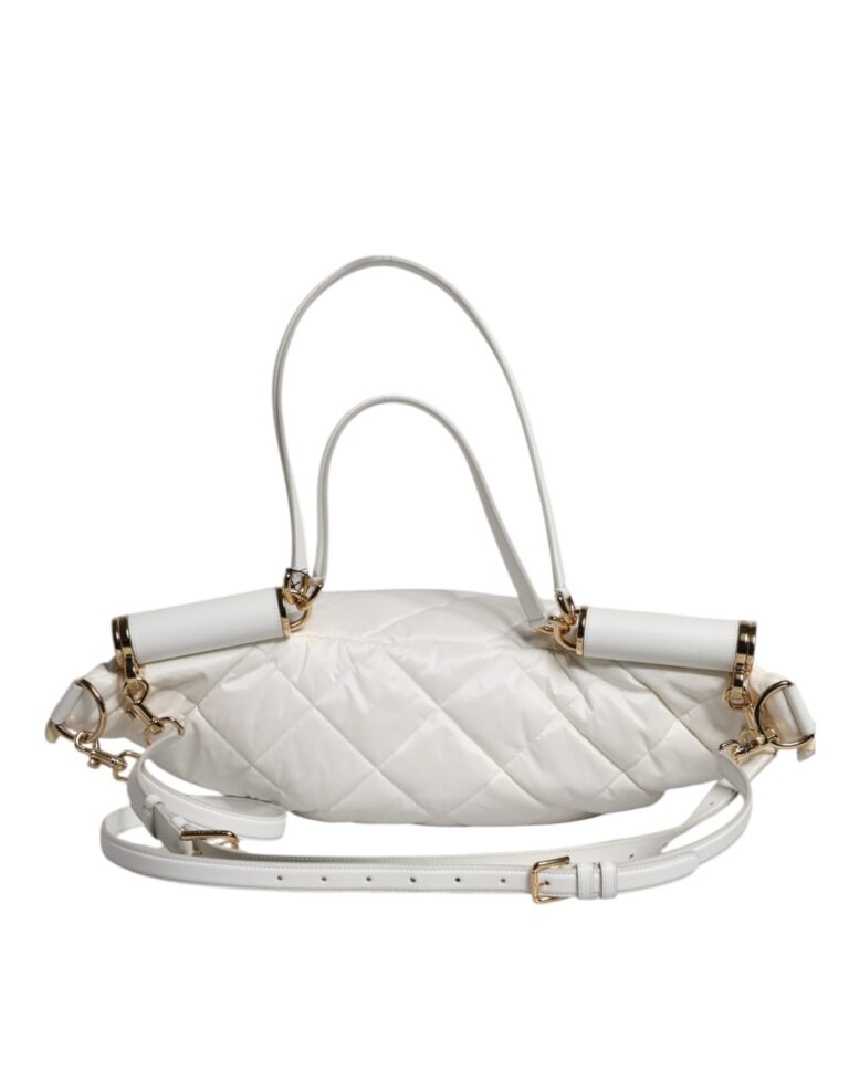 Dolce & Gabbana бяла капитонирана чанта за кръста с метална плочка с лого - Image 5