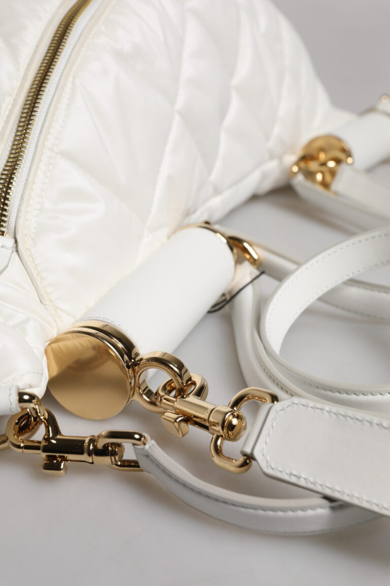 Dolce & Gabbana бяла капитонирана чанта за кръста с метална плочка с лого - Image 8