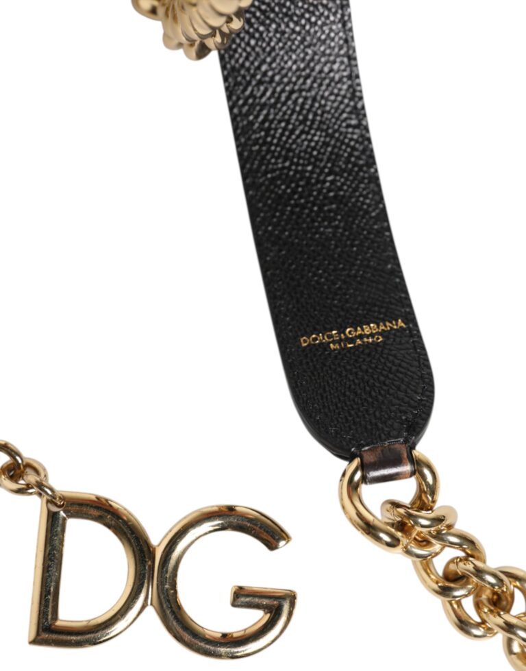 Dolce & Gabbana кафява кожена презрамка за чанта с леопардов десен и месингови детайли в златист цвят - Image 4