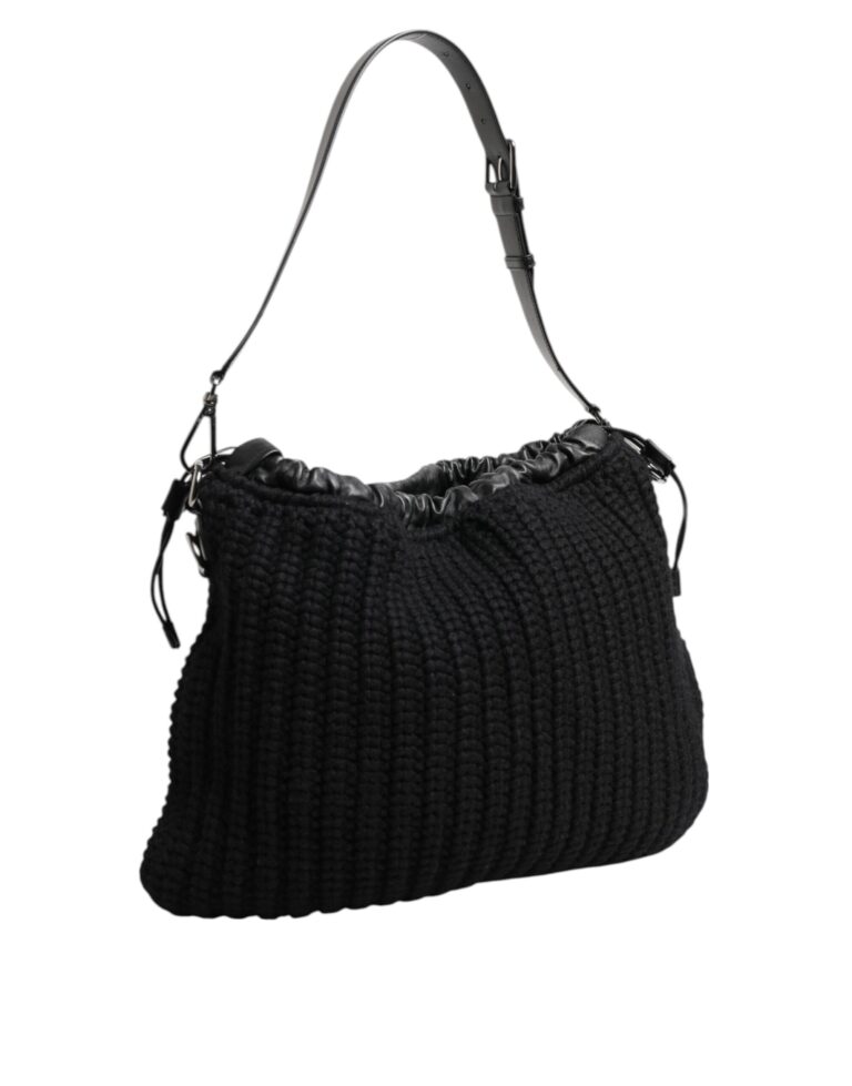 Dolce & Gabbana черна кашмирена плетена кожена дамска чанта за рамо - Image 3